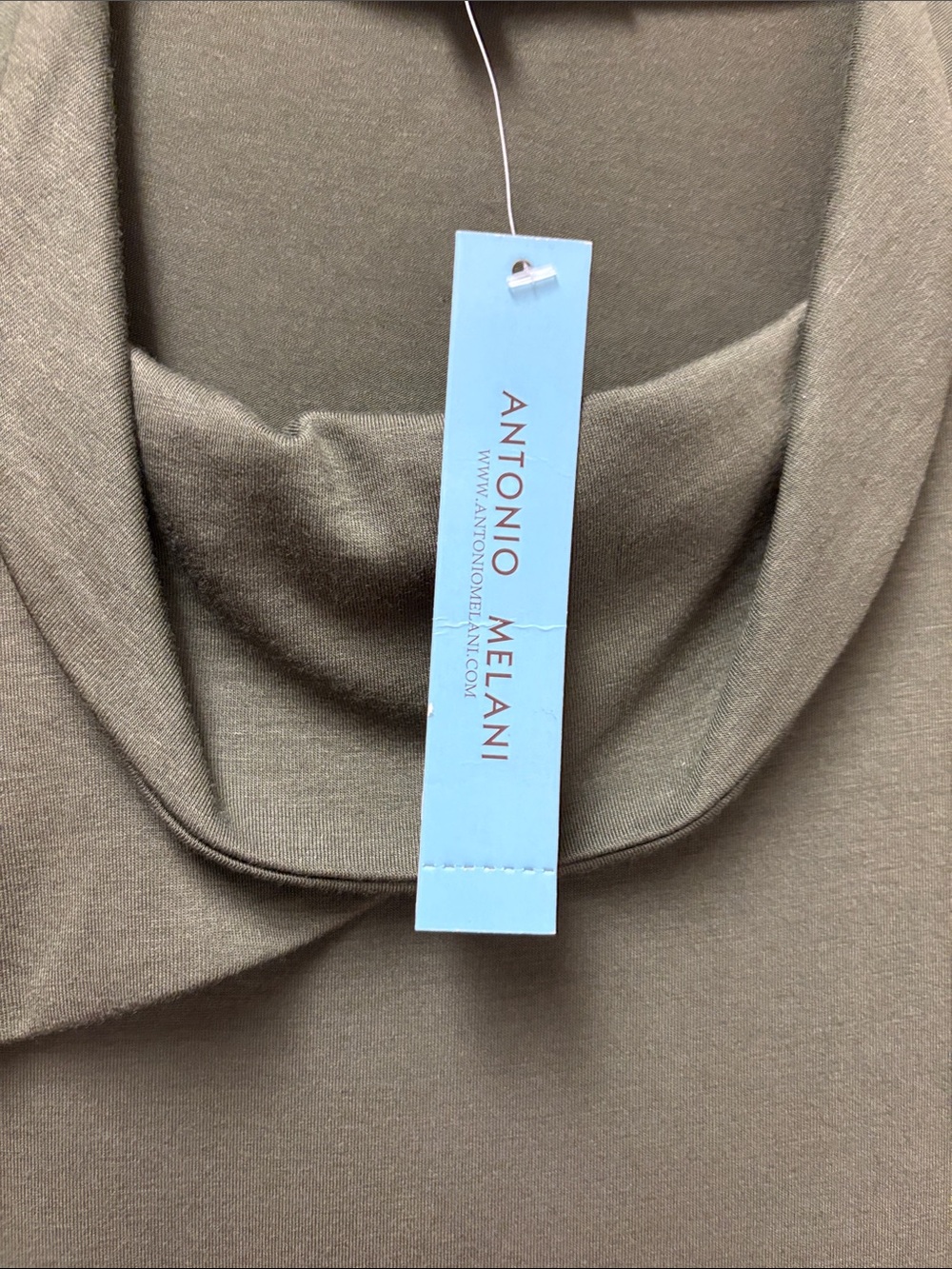 ANTONIO MELANI Olive Green Short Sleeve Draped Neck Tee - Picture 3 of 6